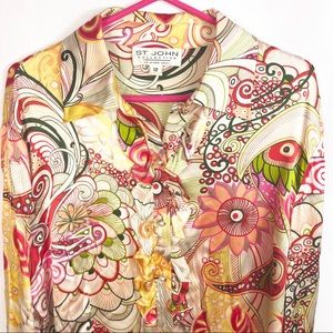 ST. JOHN Blouse Shirt Silk Sheer Floral Women 12